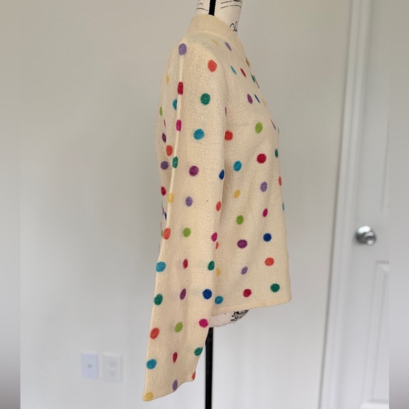 Marisa Christina Polka Dot Cardigan Cream Multicolor 100%Wool Full Zip Gypsy Y2K - Picture 7 of 15